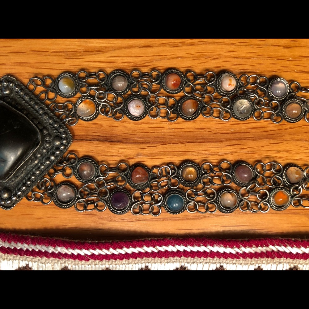 Black and multicolored stone necklace